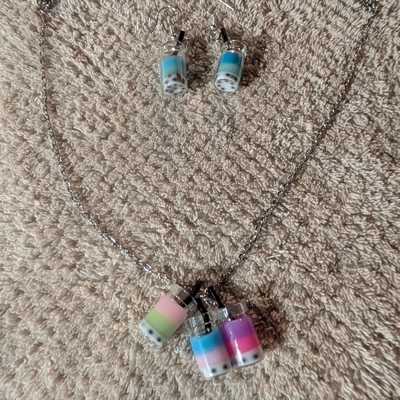 Hand Crafted Jewelry - Summer Slushies on 20 Inch Silver Chain and Earring Set